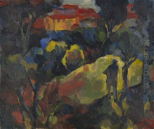 Dekorative Landschaft (getraumte Stadt) Oil Painting by Josef Eberz