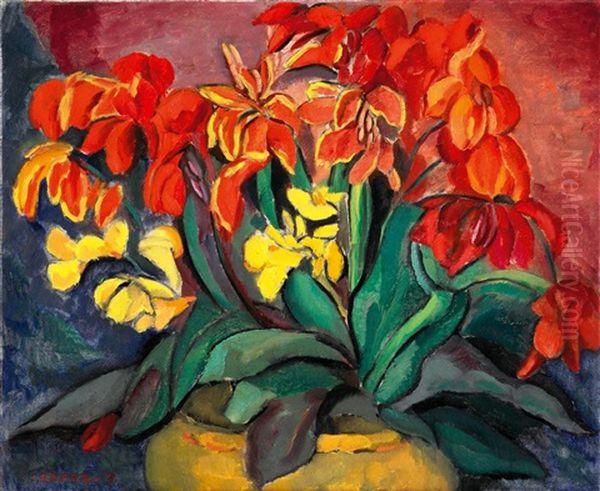 Blumenstillleben (stillleben Mit Clivie) Oil Painting by Josef Eberz