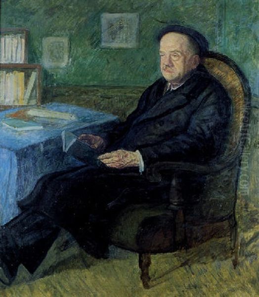 Pio Baroja Sentado Leyendo En Su Estudio Oil Painting by Juan de Echevarria