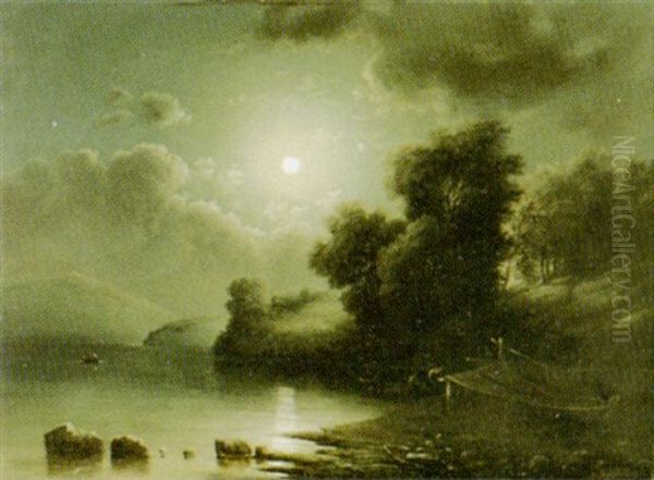 Nachtliche Partie An Einem See Oil Painting by Aloys Eckardt