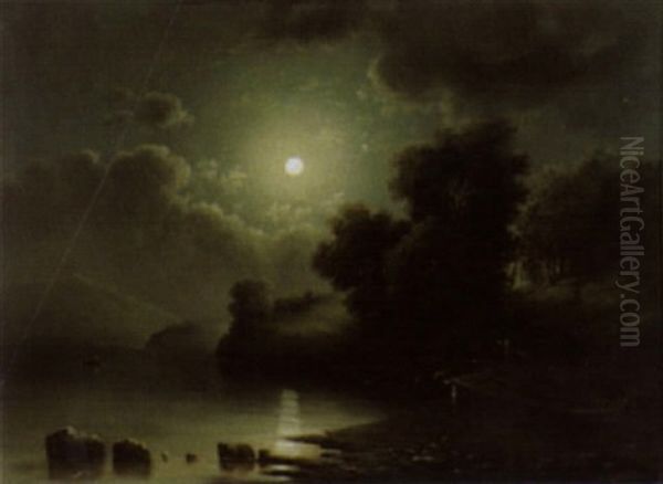 Nachtliche Partie An Einem See Oil Painting by Aloys Eckardt