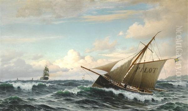 Seascape With A Swedish Pilot Boat Oil Painting by Christian Frederic Eckardt