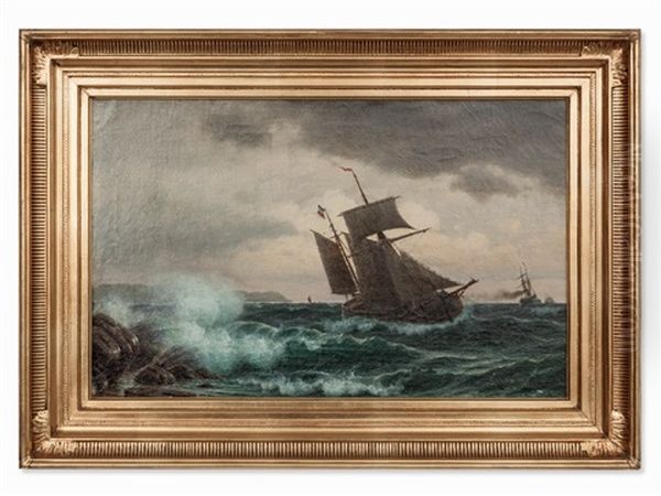 Sailing Ships At The Coast Oil Painting by Christian Frederic Eckardt