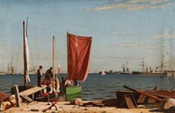 View From Copenhagen Harbour Oil Painting by Christian Frederic Eckardt