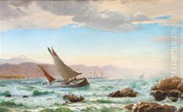 A Roman Bay With Plenty Of Ships Oil Painting by Christian Frederic Eckardt