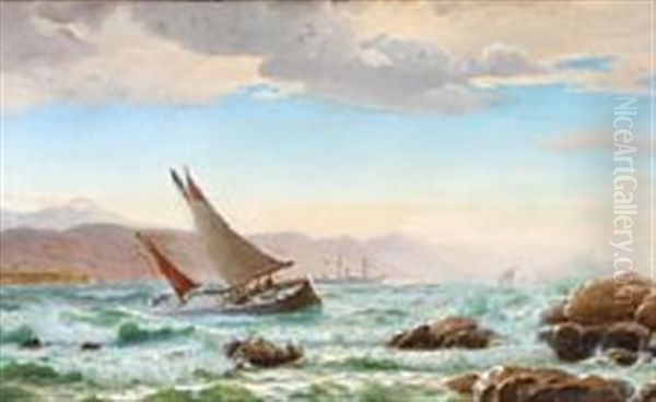 A Roman Bay With Plenty Of Ships Oil Painting by Christian Frederic Eckardt