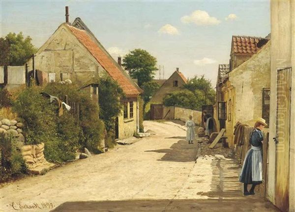 A Street In Kalundborg Oil Painting by Christian Frederic Eckardt