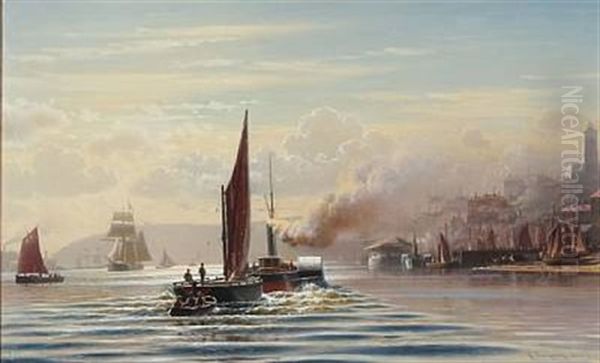 Lively Traffic In An English Harbour Oil Painting by Christian Frederic Eckardt