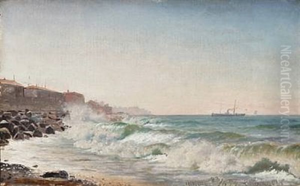 Coastal Scene From Genoa Oil Painting by Christian Frederic Eckardt