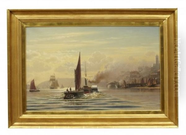 Bogserbatar Pa Floden Tyne, Newcastle Oil Painting by Christian Frederic Eckardt