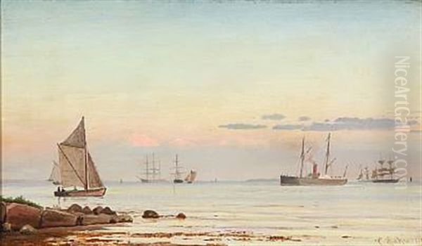 Aftenstemning. Sundet Og Helsingor Oil Painting by Christian Frederic Eckardt