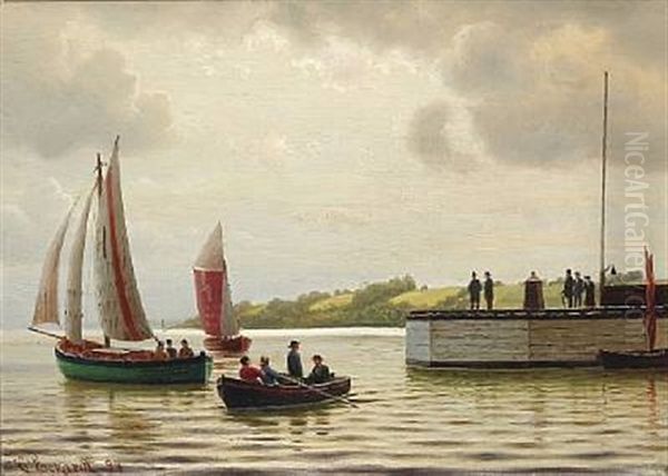 Harbour Scene With A Pilot Boat Oil Painting by Christian Frederic Eckardt