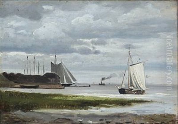 Skovshoved Havn Oil Painting by Christian Frederic Eckardt