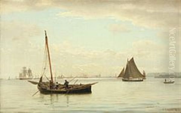 Sailing Boats Along Copenhagen Habour Oil Painting by Christian Frederic Eckardt