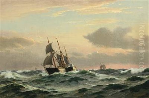 Steamer On Open Sea Oil Painting by Christian Frederic Eckardt