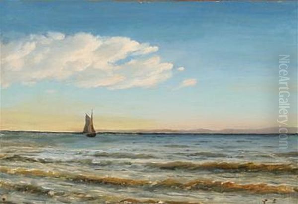 Seascape With A Sailing Boat Near The Coast Oil Painting by Christian Frederic Eckardt