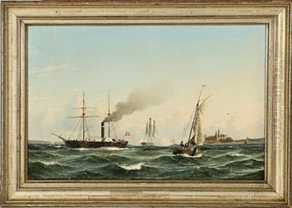 Seascape With Ships Off The Coast Of Elsinore Castle by Christian Frederic Eckardt