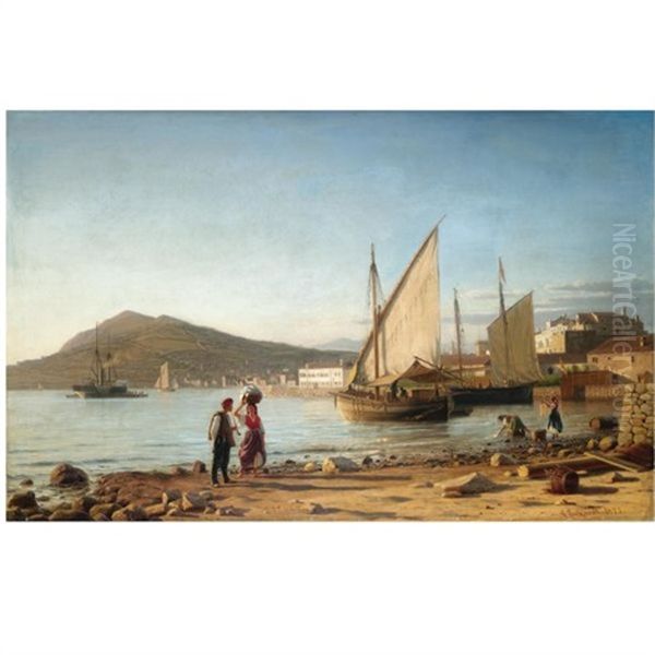 Morning In The Bay Of Corfu Oil Painting by Christian Frederic Eckardt