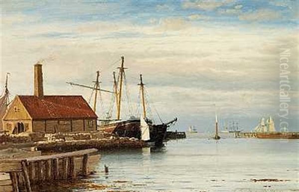 Parti I Kastrup Havn (eftermiddag) Oil Painting by Christian Frederic Eckardt