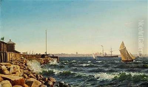 Livlig Trafik I Oresund Ud For Helsingor Havn Oil Painting by Christian Frederic Eckardt