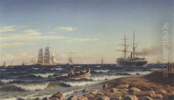 Danske Og Hollandske Skibe Ud For Kysten Oil Painting by Christian Frederic Eckardt