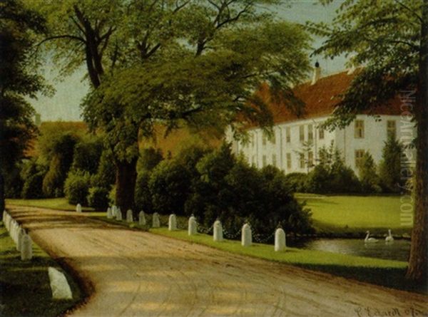 Udsigt Mod Herregarden Wedelsborg Oil Painting by Christian Frederic Eckardt