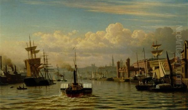 Sejlskibe Og Fiskerbade I Newcastle Havn Oil Painting by Christian Frederic Eckardt