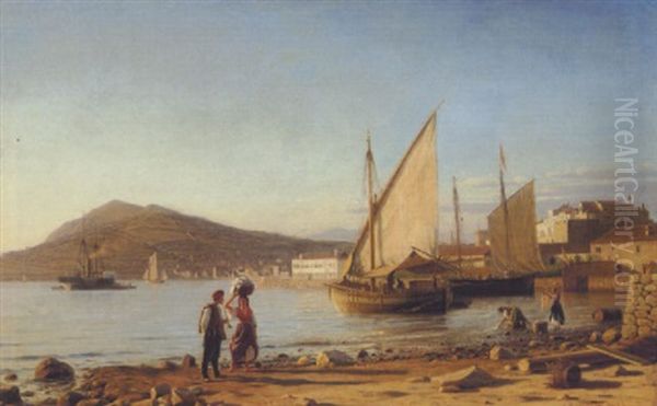 Morgen I Bugten Ved Corfu Paa Oen Af Samme Navn; I Baggrunden Den Graeske Kyst Oil Painting by Christian Frederic Eckardt