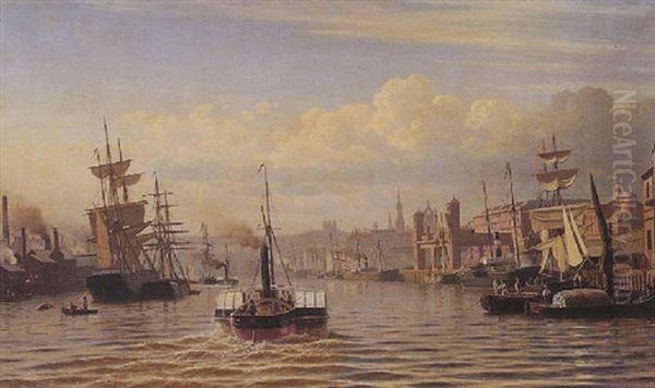 Shipping On The River Tyne, Newcastle Oil Painting by Christian Frederic Eckardt