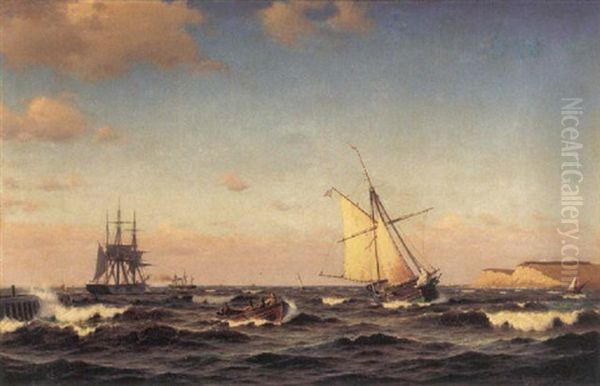 Sejlskibe I Sundet, I Baggrunden Hveen Oil Painting by Christian Frederic Eckardt