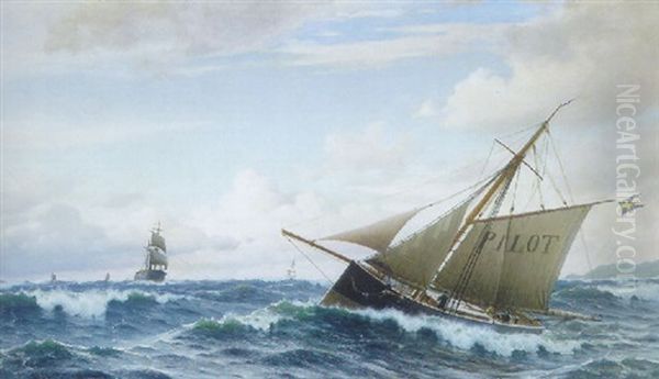 Den Svenske Lods Star Ud I Sundet Oil Painting by Christian Frederic Eckardt