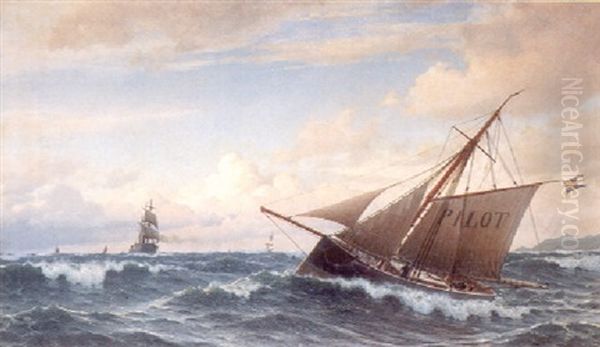 Marine Med Sejlbade Pa Sundet Oil Painting by Christian Frederic Eckardt