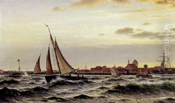 Fiskere Forlader Kerteminde Havn, Eftermiddag Oil Painting by Christian Frederic Eckardt