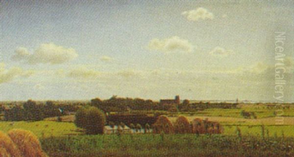 Udisgt Mod Halsskov Over Egnen Ved Kirkestillinge, En Septemberdag Oil Painting by Christian Frederic Eckardt