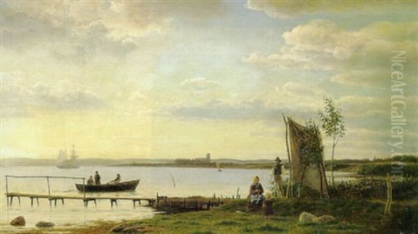 Kystparti Med Slotsruin I Baggrunden Oil Painting by Christian Frederic Eckardt