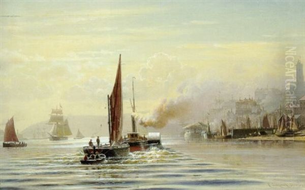 Pa Stranden I Ebbetiden Ved North Shields I England Med Udsigt Over En Del Af Tynfloden Oil Painting by Christian Frederic Eckardt