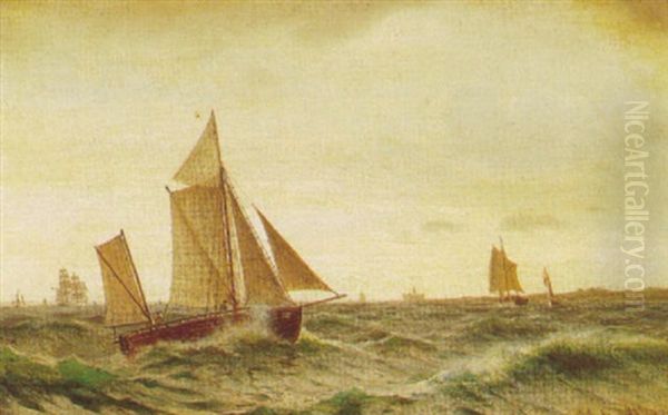 Marine Med Sejlskibe, I Baggrunden Kronborg Oil Painting by Christian Frederic Eckardt