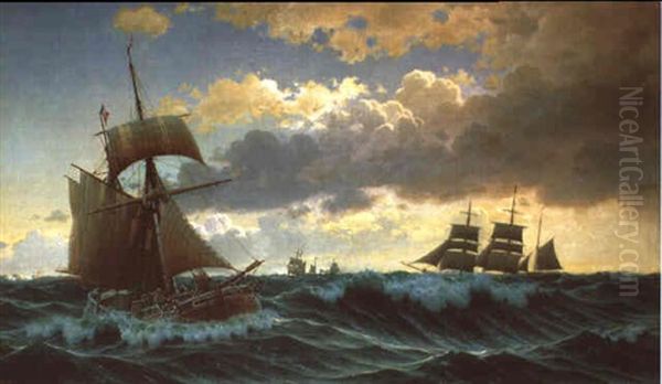 Segelschiffe Im Kattegat Nach Einem Regenschauer Oil Painting by Christian Frederic Eckardt