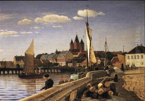 Parti Pa Den Gamle Mole Ved Kalundborg. Eftermiddag Oil Painting by Christian Frederic Eckardt