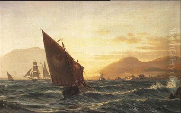 Marine Med Skibe Ud For Kysten, Middelhavet Oil Painting by Christian Frederic Eckardt