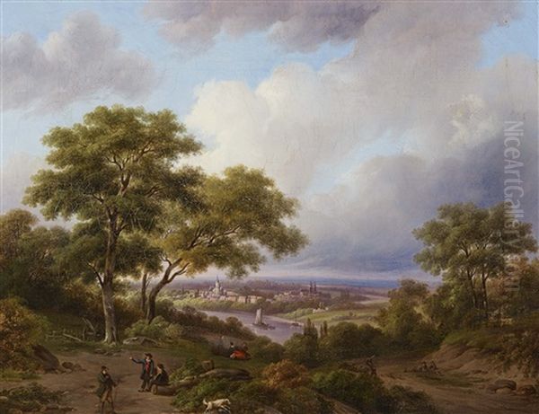 Landscape With Resting Travellers Oil Painting by Hendrik Daniel Eckelboom