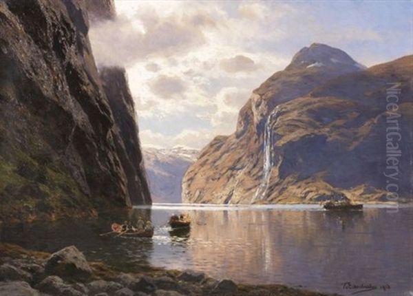 Die Sieben Schwestern Am Geirangerfjord Oil Painting by Karl Paul Themistocles von Eckenbrecher