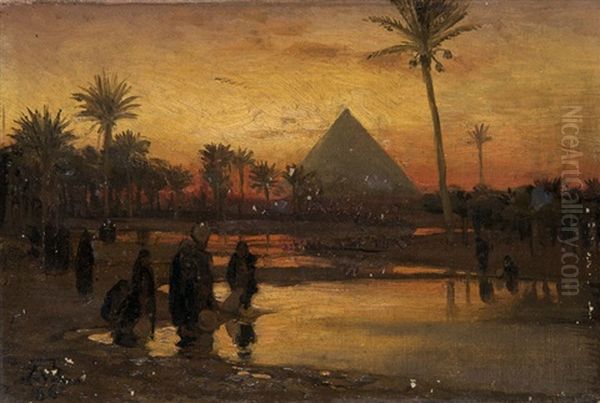 Abendstimmung Vor Der Pyramide Oil Painting by Karl Paul Themistocles von Eckenbrecher