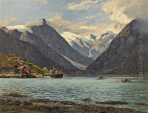 Bei Mundal Am Fjaerlandsfjord Oil Painting by Karl Paul Themistocles von Eckenbrecher