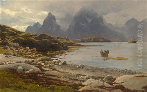 Norwegian Fjord Oil Painting by Karl Paul Themistocles von Eckenbrecher