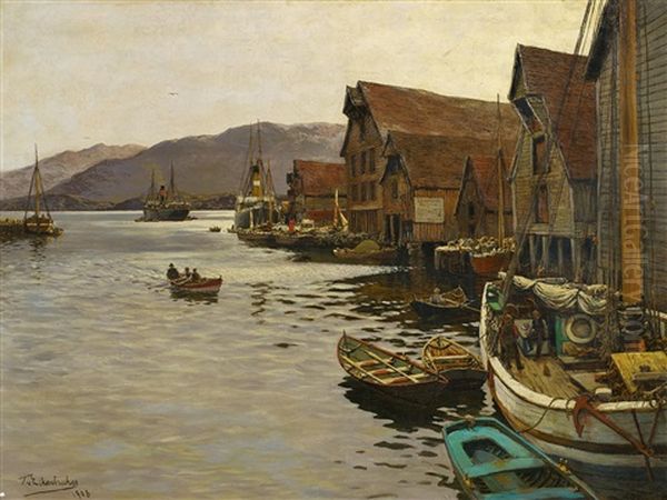 Im Hafen Von Flekkefjord, Norwegen Oil Painting by Karl Paul Themistocles von Eckenbrecher