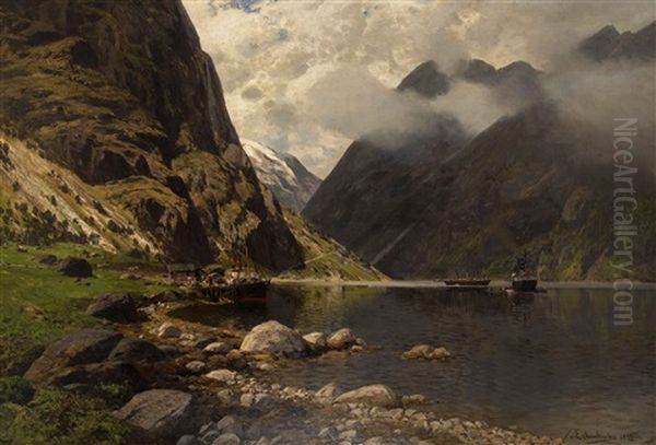 Am Naero Fjord Bei Gudvangen Oil Painting by Karl Paul Themistocles von Eckenbrecher