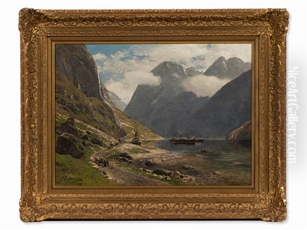 Am Naeroyfjord Bei Gudvangen Oil Painting by Karl Paul Themistocles von Eckenbrecher