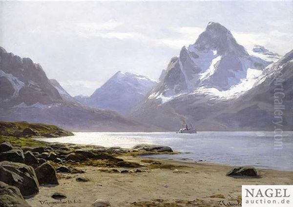 Norwegian Fjord Landscape Oil Painting by Karl Paul Themistocles von Eckenbrecher