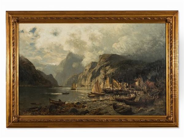 Fjord Oil Painting by Karl Paul Themistocles von Eckenbrecher